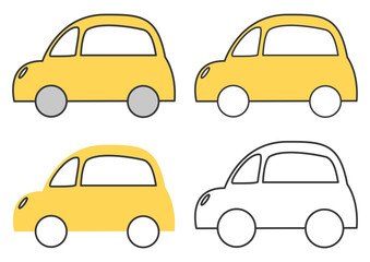 黄色いシンプルな車のアイコンセット