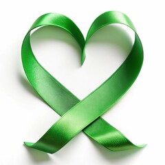 heart shaped green ribbon on white background