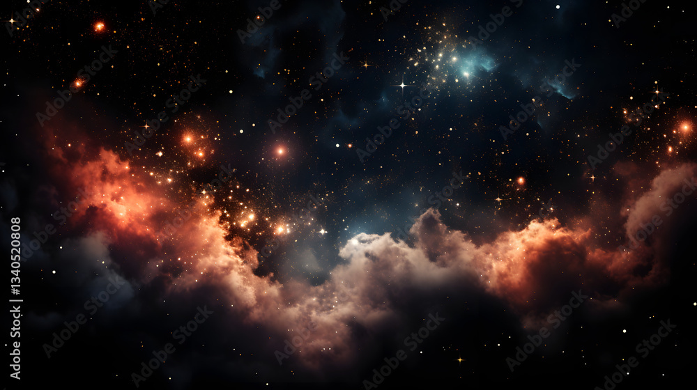 Poster stunning cosmic view of a nebula and star cluster in the expanding universe capturing celestial beau