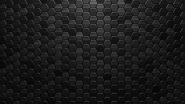Black Metal Dragon Scales Texture. Very Strong Carbon Sci-Fi Material. Honeycomb Dark Pattern Background. Vector Illustration.
