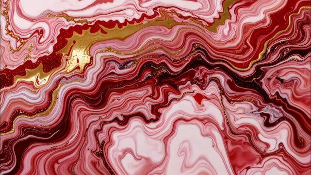 Swirls red gold marble texture with fluid abstract patterns and luxurious artistic design. 