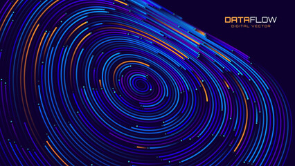 Big Data Flow Digital Technology Background with Dot Bokeh Particles. Neural Network Abstract Connections. Concept of AI Artificial Intelligence Machine Learning. Tech Science Presentation Vector.