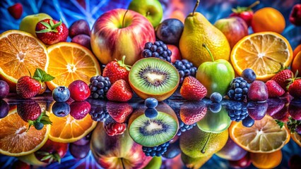 Monochrome Fruit Pattern Double Exposure Stock Photo: Stylish Black and White Fruit Design