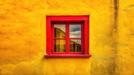 Obraz premium Double Exposure Red Square Window Yellow Wall Surreal Photography Art