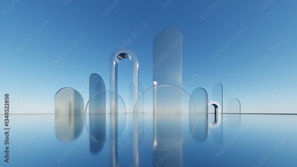 Leinwandbilder 3d illustration of abstract minimal architecture background, geometric architectural with chrome or 