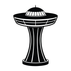 Futuristic Space Tower Observation Deck Black and White Vector Illustration