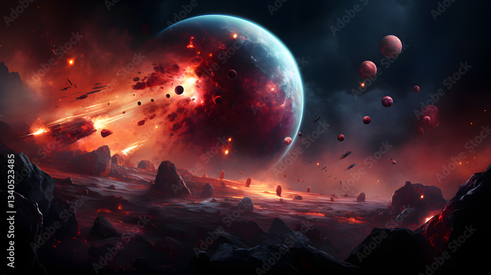 Poster stunning space scene featuring distant planets and stars creating a panoramic view of the cosmos hig