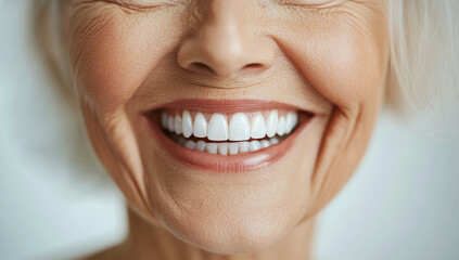 Obraz premium Senior woman with radiant smile, displaying healthy white teeth and embracing positive aging with confidence