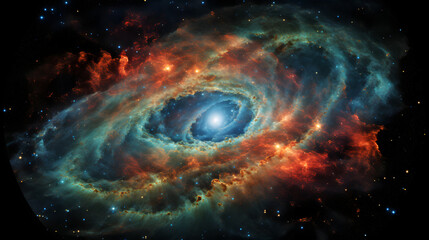 Obraz premium A breathtaking view of a vast blue and red nebula capturing the awe-inspiring beauty of extreme cosmic phenomena in deep space.