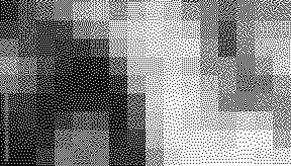 Poster Halftone Pixel Dithering Square Tiles Pattern. Vintage 1-bit Game Background. Vector Illustration. Pixel Halftone Bitmap Raster Effect.