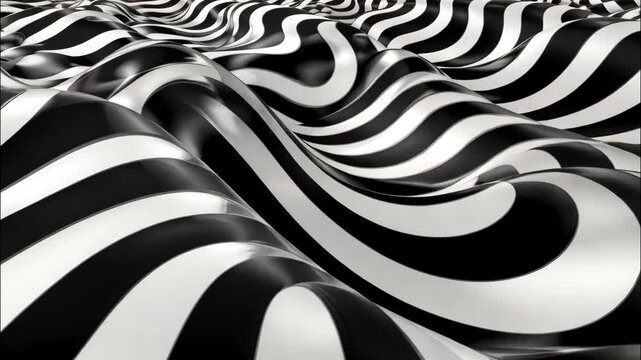 Hypnotic waves of black and white stripes creating surreal optical illusion. 