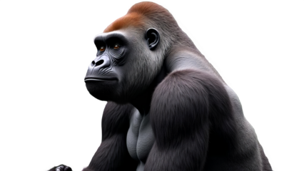 Side View Gorilla Face Profile Isolated on Transparent Background for Nature Documentary Materials and Wildlife Conservation Awareness Campaigns