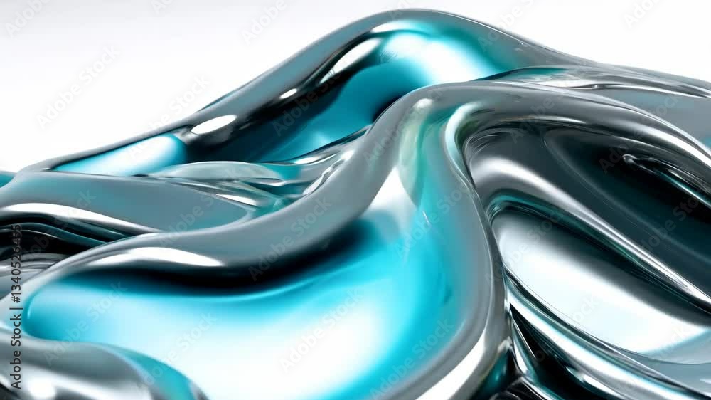 Poster A silver and blue object with a curved shape. The object is shiny and metallic. It is a piece of art
