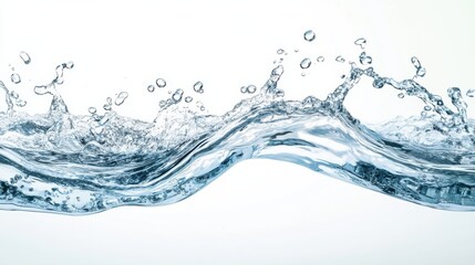 Sparkling fresh water splashes on a clean white background, producing effervescent bubbles rising to the surface in a soothing wave. Effervescent. Illustration