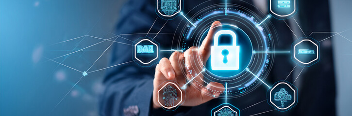 Data Privacy. Businessman touching data privacy principles, lawfulness and transparency, data minimization strategies, accuracy and integrity, storage limitation policies, and accountability measures.