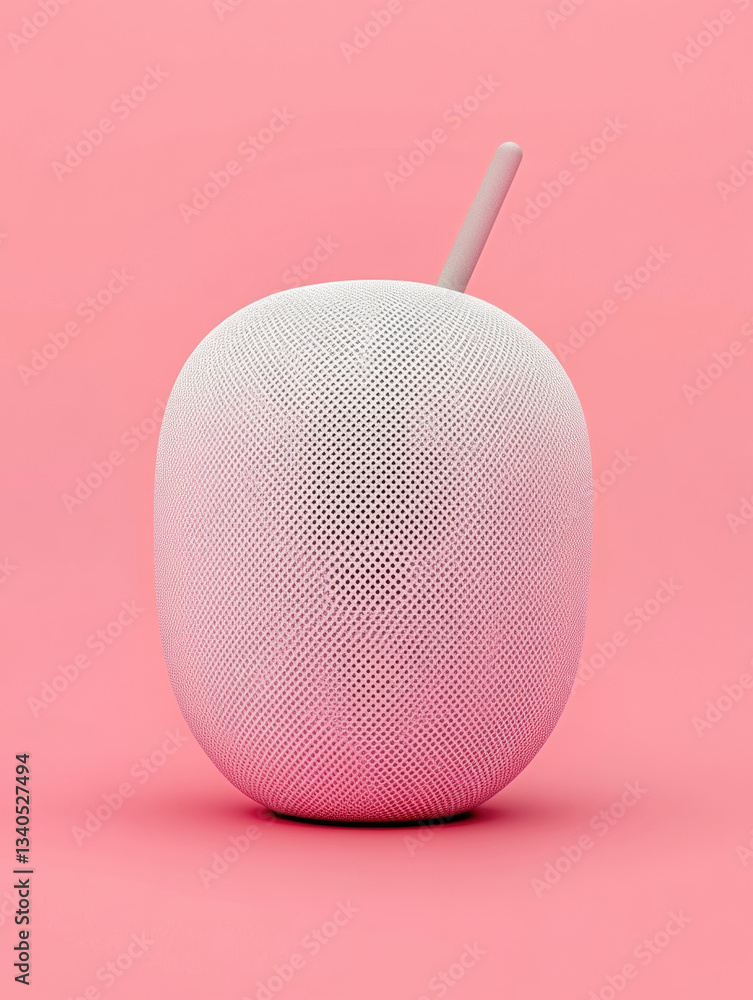 Poster pink apple on black background with round design elements in a 3d vector art style, featuring playfu