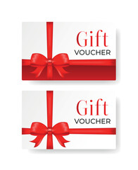 Set of two rectangular templates for creating cards, vouchers, discount cards, gift wrap with red satin bow and cross ribbon