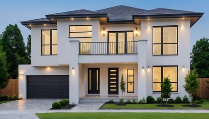 Fototapeta premium Modern Real Estate House Exterior with a Sophisticated Close Up View