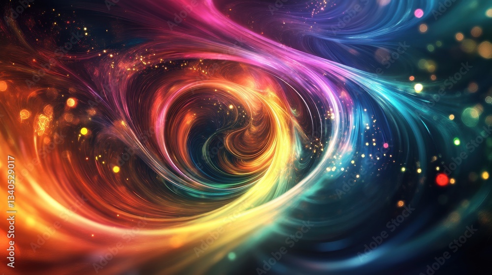 Aufkleber a mesmerizing abstract image featuring vibrant swirling lights in a multicolored spectrum with glowi