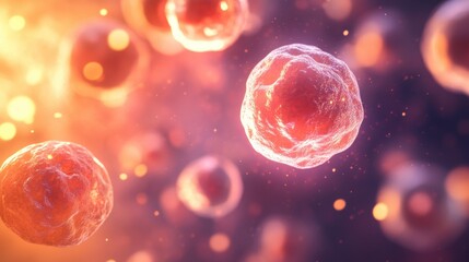 Detailed 3D visualization of fat cells under a microscope with glowing light