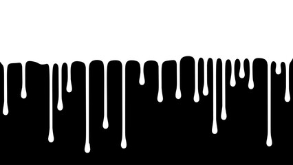 Black and White Effect of Liquid Flowing Down. Spilled, Drop, Splash, Drip. Effect of Blood, Milk, Melt Honey or Syrup. Vector Illustration.