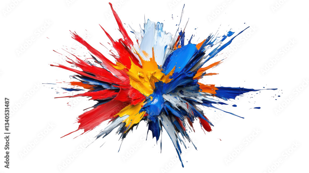 Poster colorful paint splashing exploding with transparent background