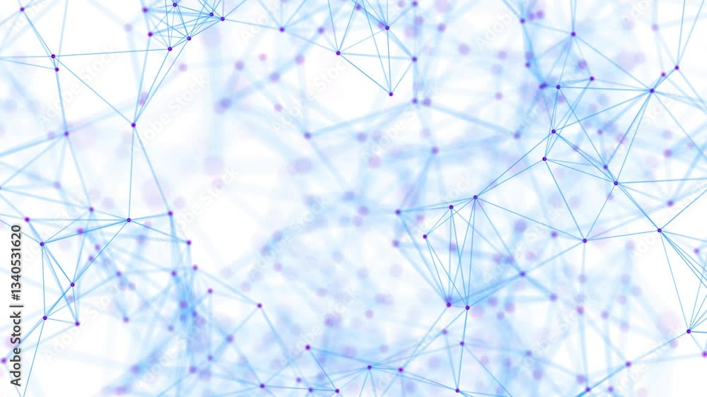 Poster beautiful blue network lines and triangles motion on white background. extensive shimmering neural n