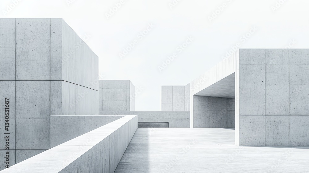 Poster minimalist abstract architecture composed of concrete cubes and planes
