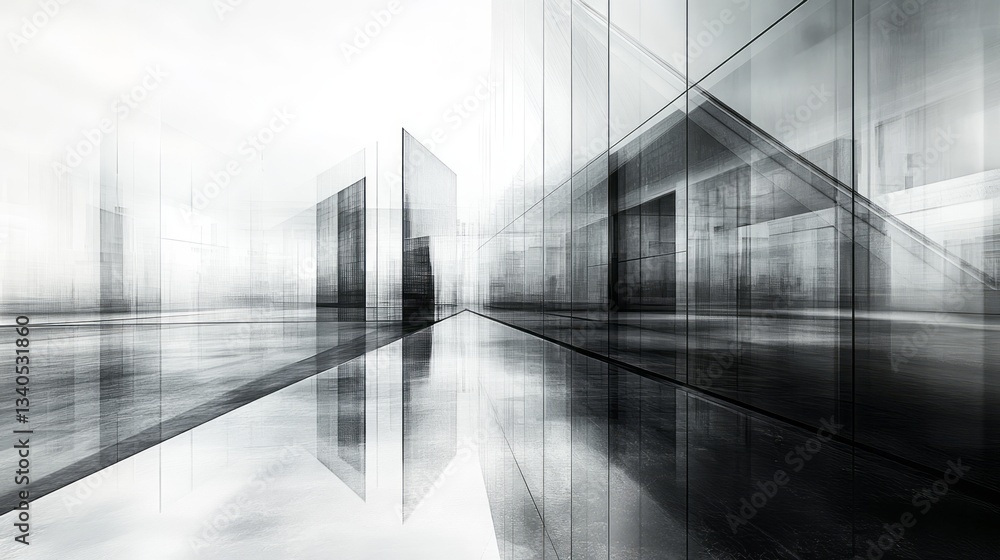 Poster Abstract modern architecture featuring reflections and glass structures