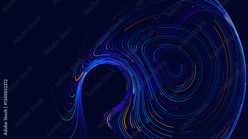 Poster Big Data Visualization. Circular Particles Dots Vortex Abstract Galaxy. Abstract Astrology Astronomy Background. Milky Way Fractal Art. Galactic Particles Vector Illustration.