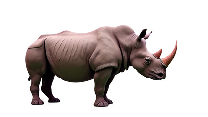Obraz premium African Rhinoceros Side View Isolated on Transparent Background: Endangered Wildlife Safari Animal Digital Art Illustration in Realistic Style