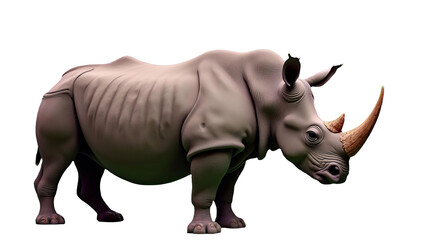 Obraz premium Realistic Rhino Standing Pose Isolated on Transparent Background: Wild African Wildlife Digital Art Illustration with Detailed Texture