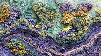 Abstract Art, Coral Reef with Colorful Patterns and Textures