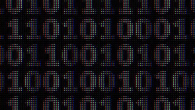 Display of Binary Numbers on Monitor with Close Up Shot Effect with Visible Red Green Blue Pixels. RGB LED Display Pixels Effect. Digital Technology Machine Code Background. Vector Illustration.