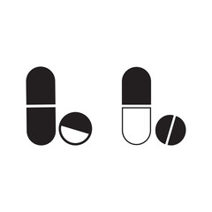 Pills icon, set silhouette, logo on white background design