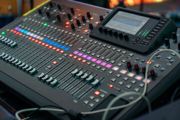 Professional Digital Audio Mixer Console with Colorful LED Lights and Touchscreen Display
