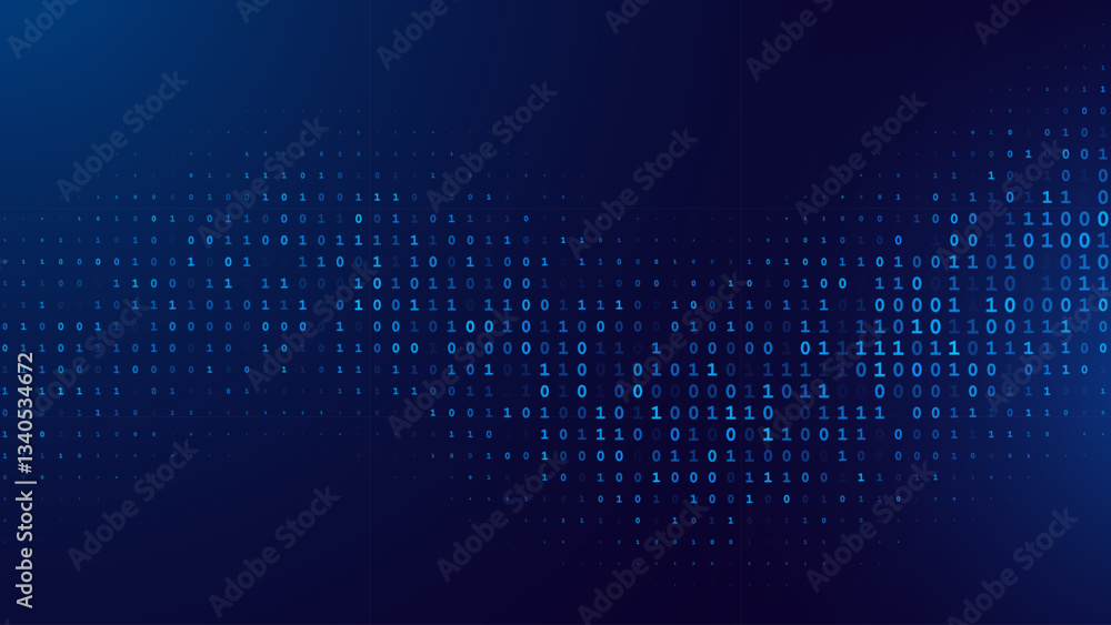 Fototapete Big Data and Binary Code Technology Background. Abstract Blue Matrix of Digital Data, AI, Cybersecurity, and Blockchain Concepts. Futuristic Tech Code Flow Vector Illustration.