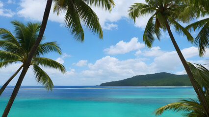 Palm trees framing breathtaking turquoise ocean view in tropical paradise