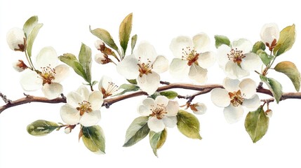 Obraz premium This artwork showcases blooming pear blossoms in white and pastel shades against a soft spring background, enhancing any seasonal decor or greeting card