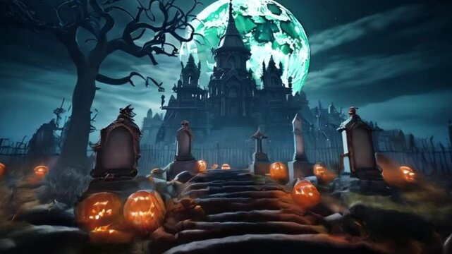 Big scary pumpkin for celebration holiday Halloween, abstract vivid composition consists of fictional unreal fantastic vision on background