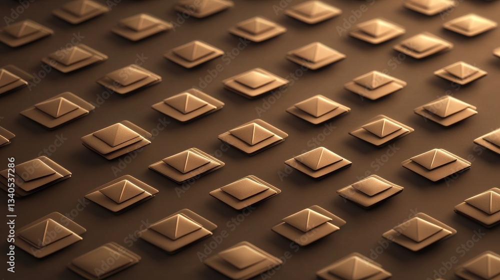 Poster 3d pattern of rows of e-mail icons lying against brown background illustration