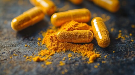 Berberine supplement capsules with yellow powder, known for diabetes prevention and health benefits