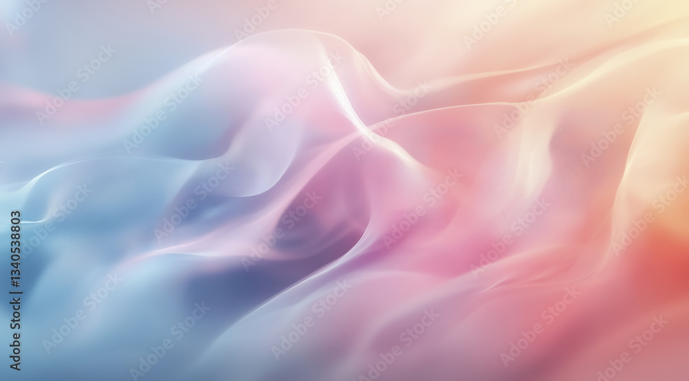 Poster soft, abstract image featuring pastel shapes and flowing lines in blurry background, creating serene