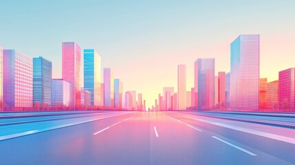 Fototapeta premium Vibrant cityscape with colorful buildings and a prominent road