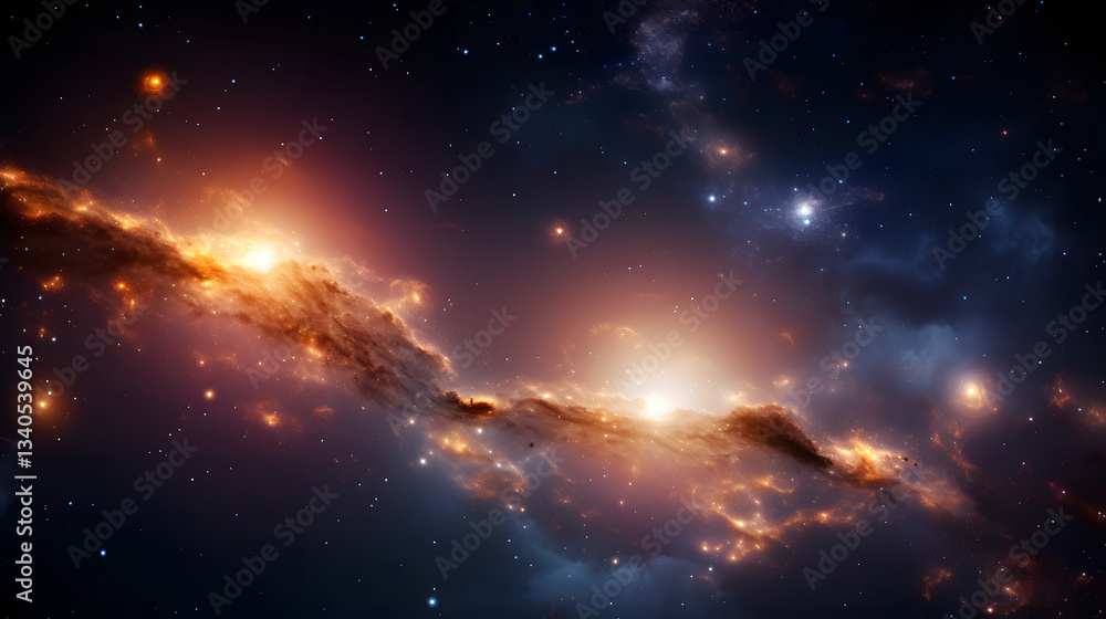 Poster vibrant and colorful galaxy displaying cosmic patterns and celestial wonders viewed from afar in the