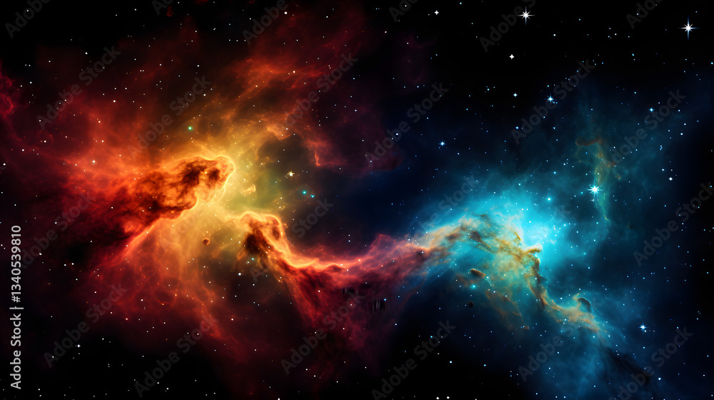 Poster nebula and star showcasing the majestic process of galactic birth and death in a cosmic display of c