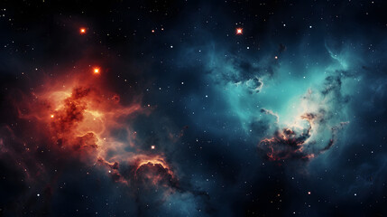 Fototapeta premium Nebula and star cluster illustrating the dynamic process of galactic birth and death amidst the cosmic symphony of creation in the universe.