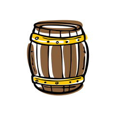 Cartoon Wooden Barrel.  vintage themes, pub decor, pirate-inspired artwork, or Oktoberfest vibes. Vector illustration. 