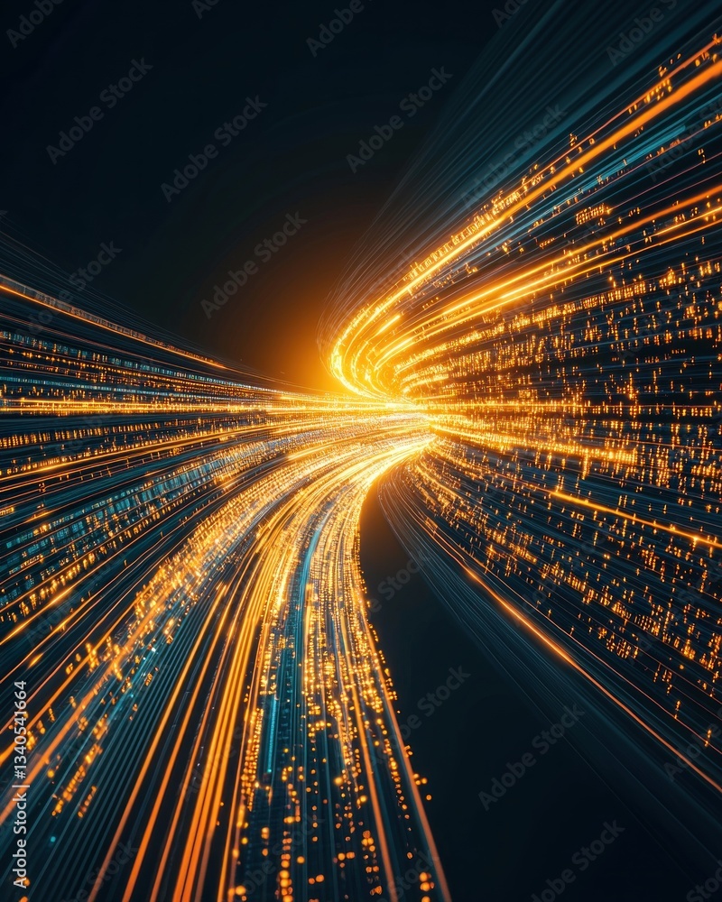 Poster dynamic light trails abstract digital space conceptual art vibrant environment close-up viewpoint mo