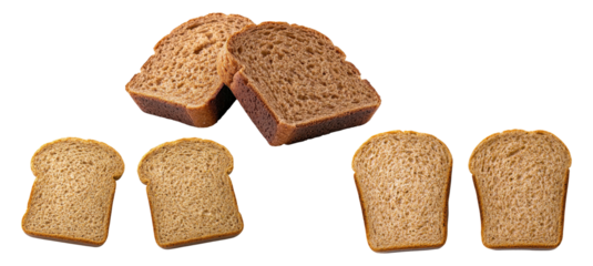 Whole Grain Brown Bread Slices with Rustic Texture Isolated on Transparent Background
